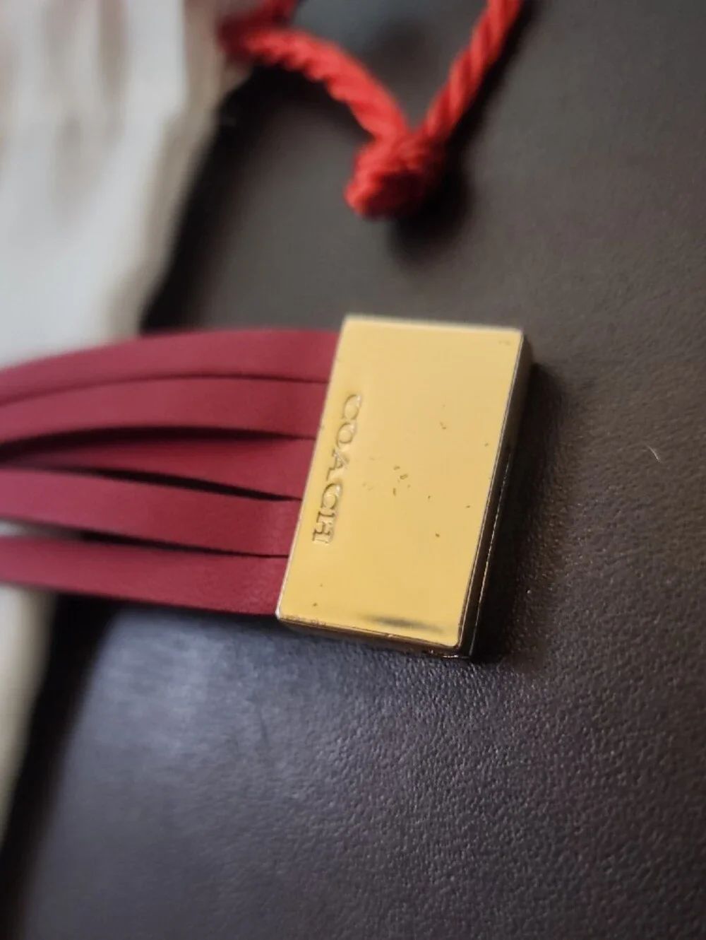 Coach Red Multi-Strap Leather Bracelet with Gold Hardware Euc